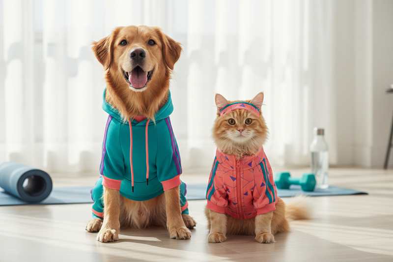 Pets in color-coordinated activewear