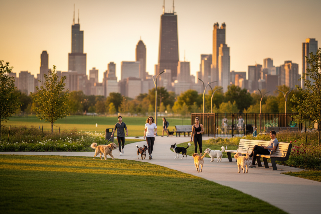 Urban pet-friendly Chicago background